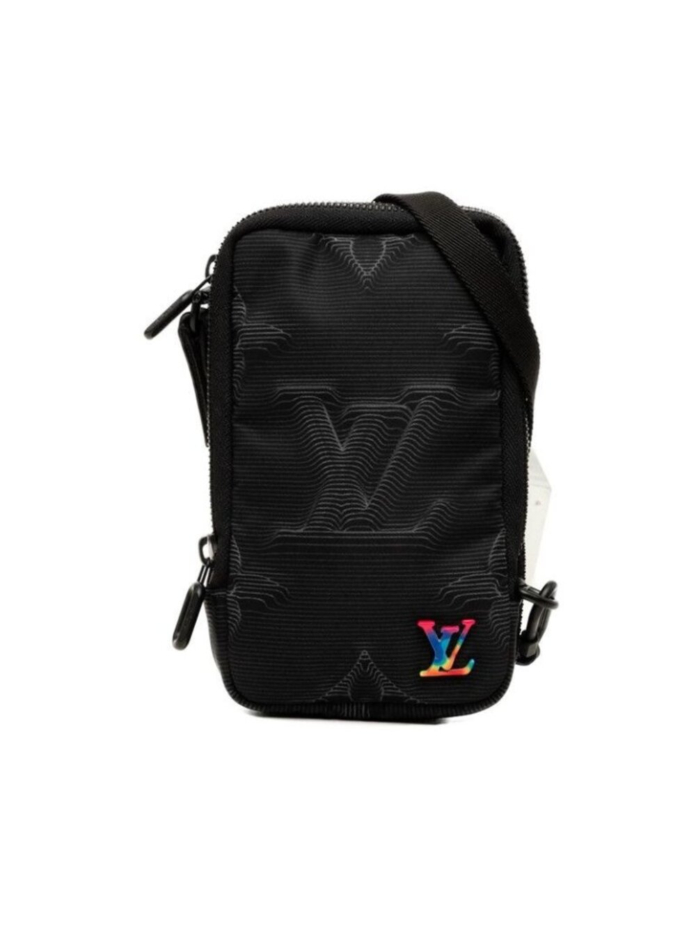 Louis Vuitton 3D Monogram Double Phone Pouch Shoulder Bag Black Nylon